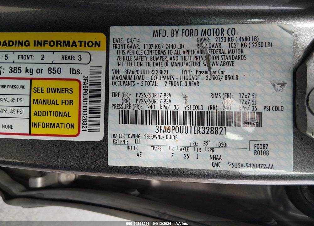 2014 FORD FUSION HYBRID S VIN: 3FA6P0UU1ER328821
