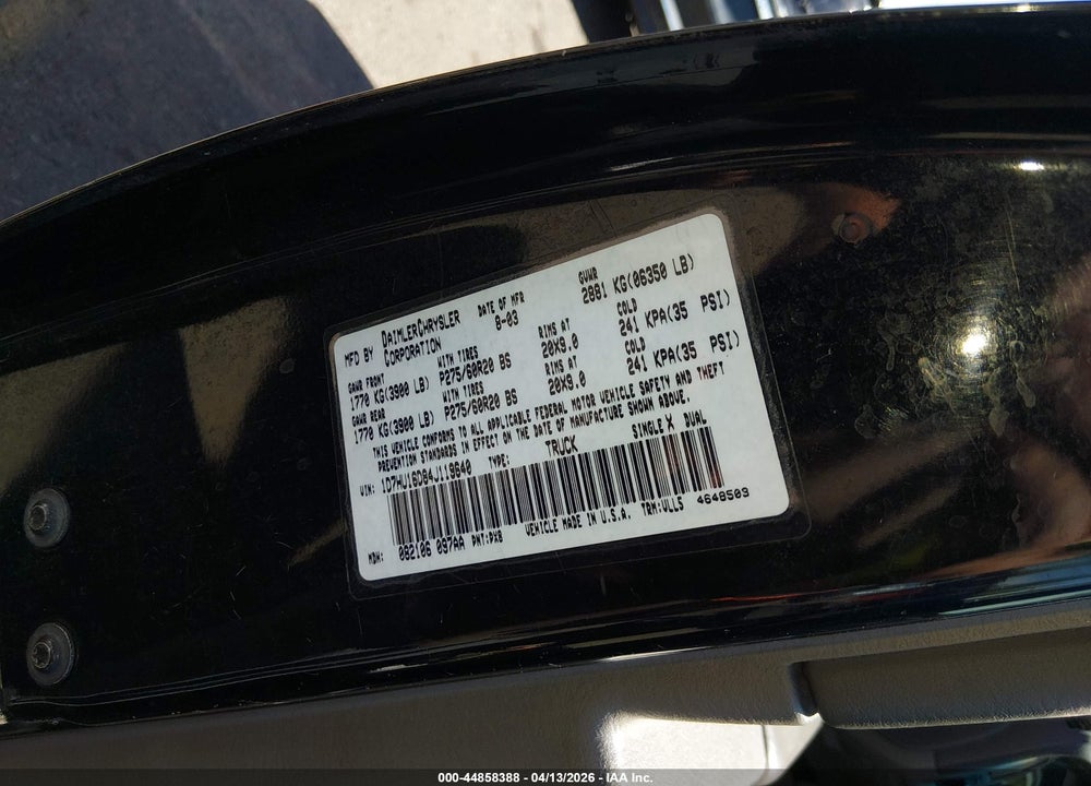 2004 DODGE RAM 1500 SLT/LARAMIE VIN: 1D7HU16D84J119640