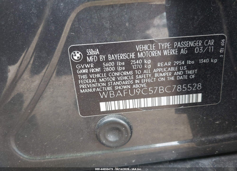 2011 BMW 550I XDRIVE VIN: WBAFU9C57BC785528