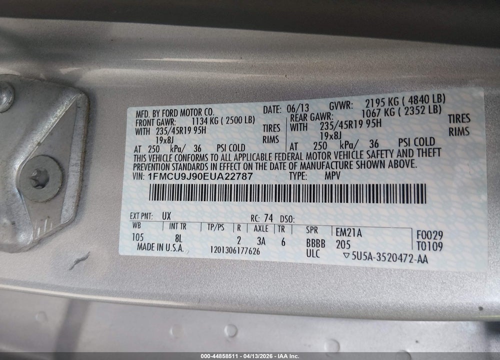 2014 FORD ESCAPE TITANIUM VIN: 1FMCU9J90EUA22787