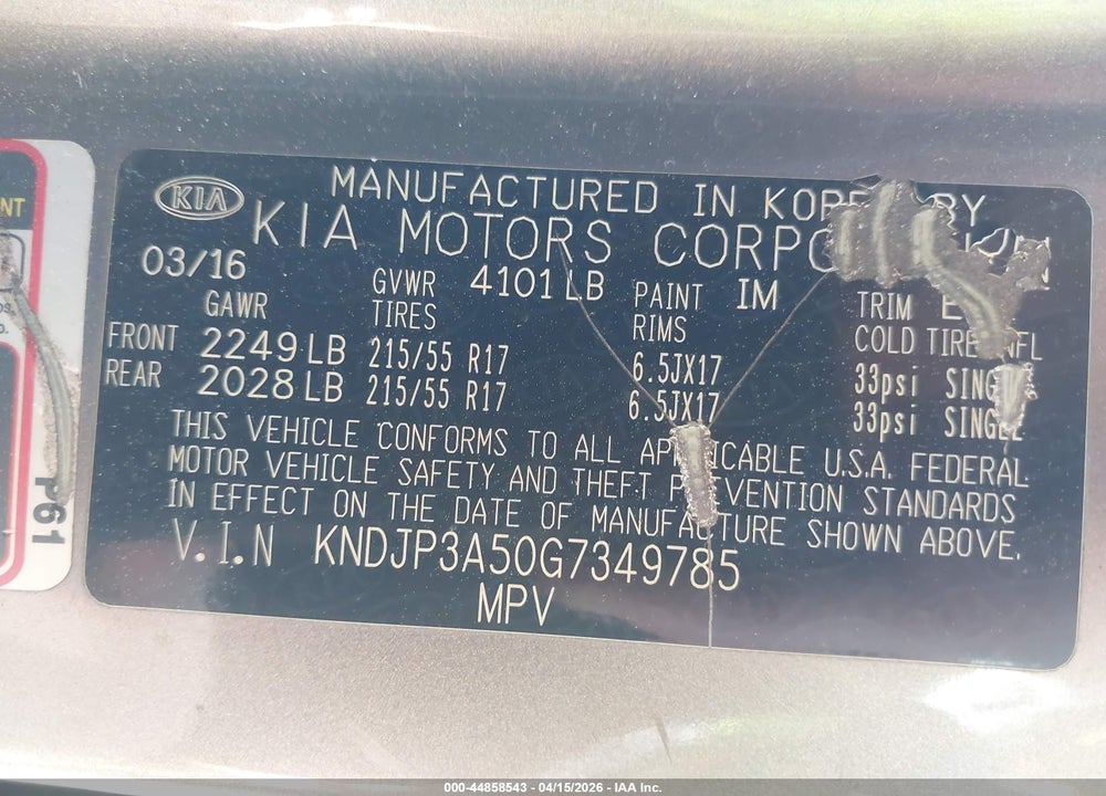 2016 KIA SOUL + VIN: KNDJP3A50G7349785