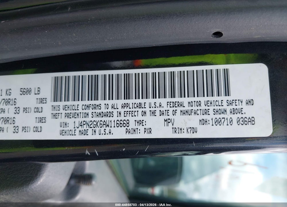 2010 JEEP LIBERTY SPORT VIN: 1J4PN2GK6AW116668
