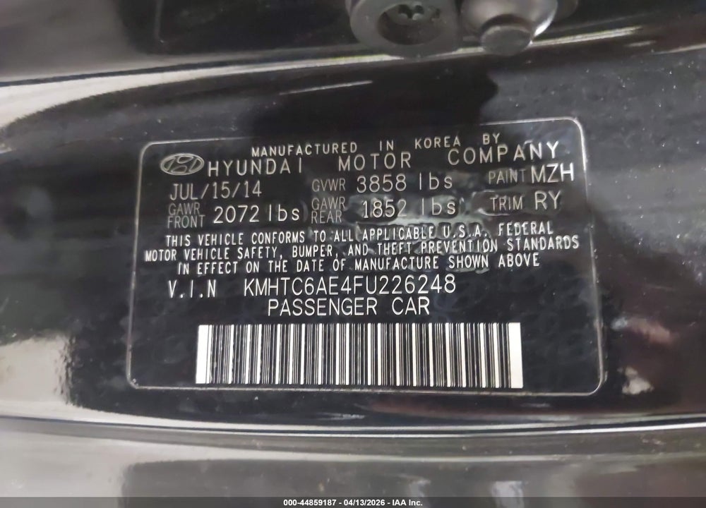 2015 HYUNDAI VELOSTER TURBO VIN: KMHTC6AE4FU226248