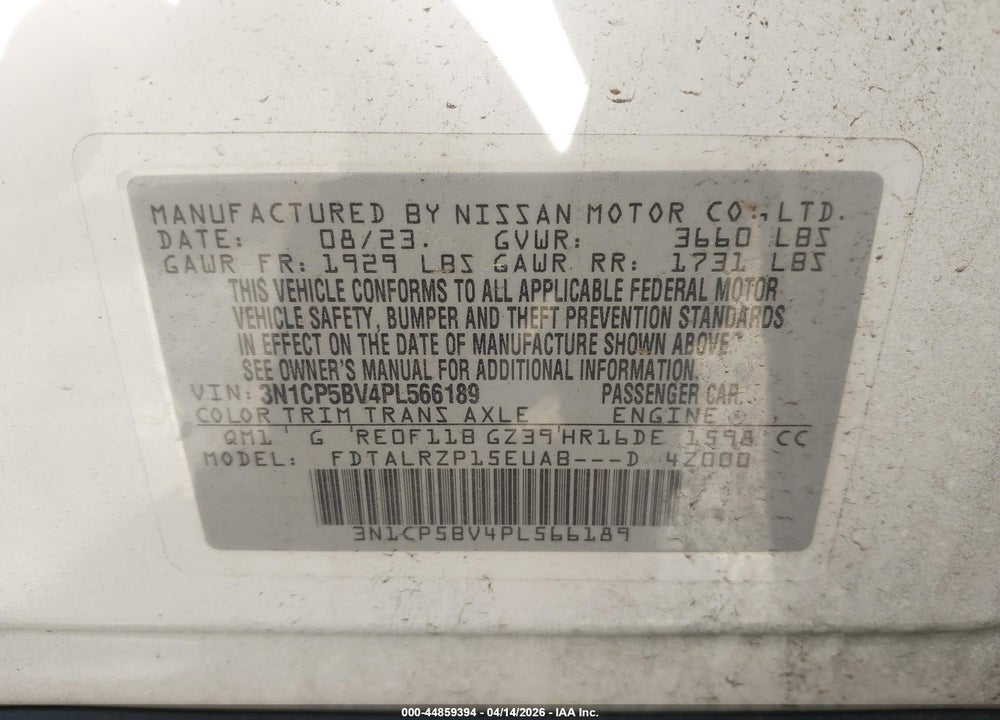 2023 NISSAN KICKS S XTRONIC CVT VIN: 3N1CP5BV4PL566189