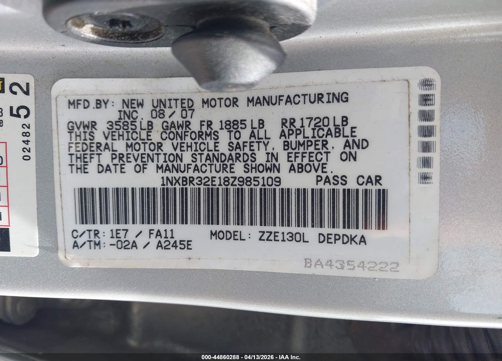 2008 TOYOTA COROLLA CE VIN: 1NXBR32E18Z985109