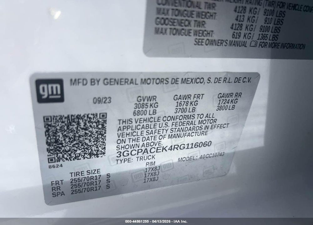 2024 CHEVROLET SILVERADO 1500 VIN: 3GCPACEK4RG116060