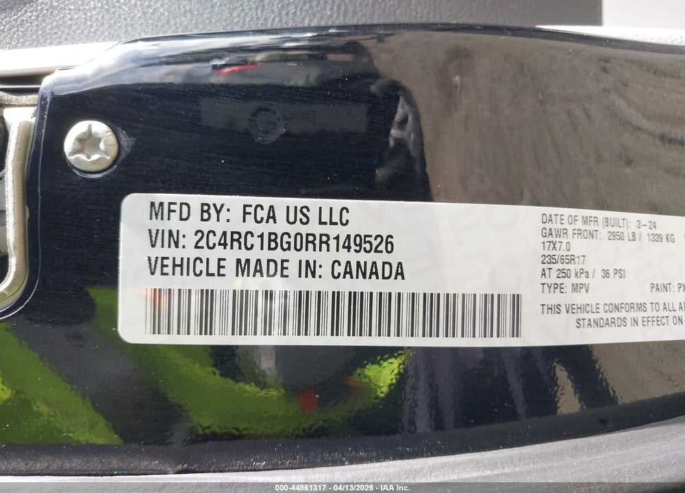 2024 CHRYSLER PACIFICA TOURING L VIN: 2C4RC1BG0RR149526