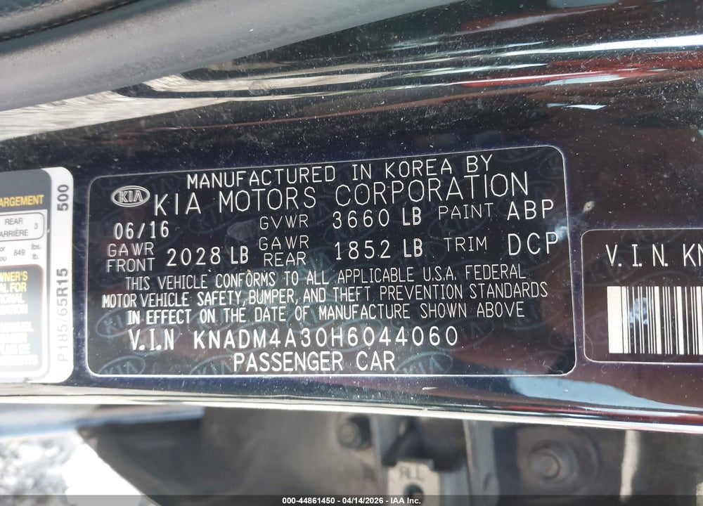 2017 KIA RIO LX VIN: KNADM4A30H6044060