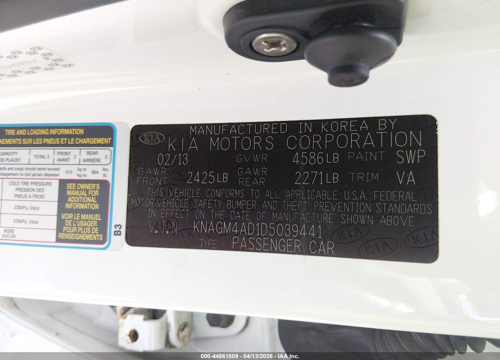2013 KIA OPTIMA HYBRID LX VIN: KNAGM4AD1D5039441