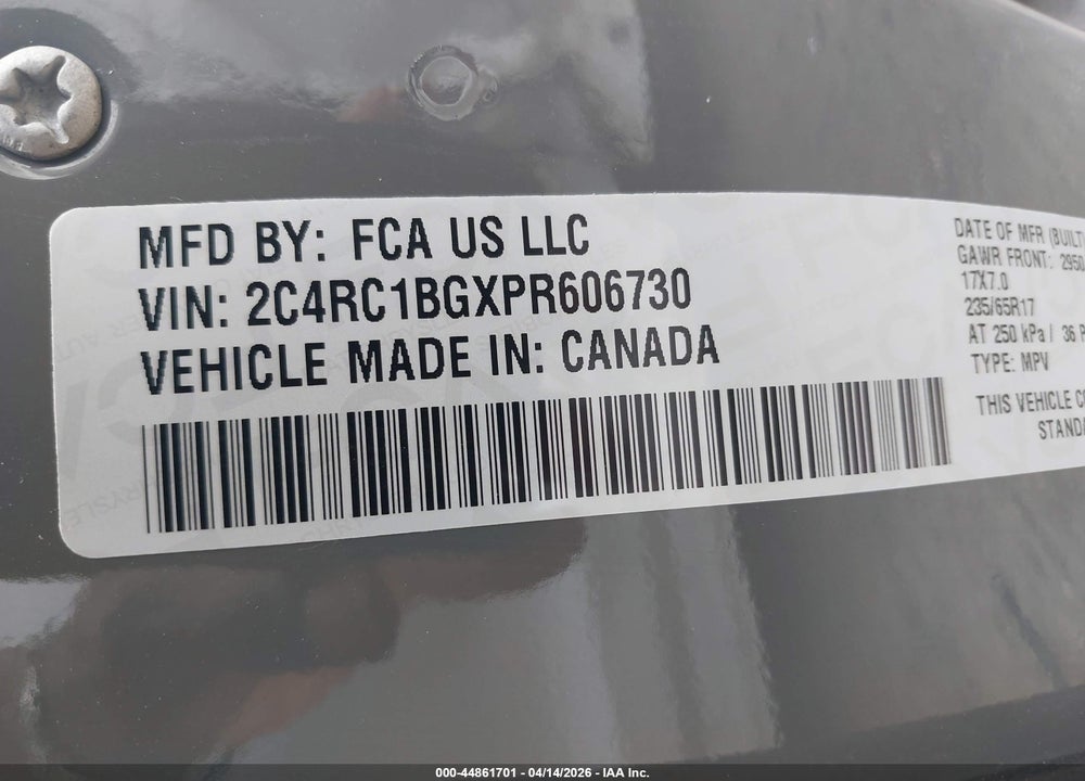 2023 CHRYSLER PACIFICA TOURING L VIN: 2C4RC1BGXPR606730