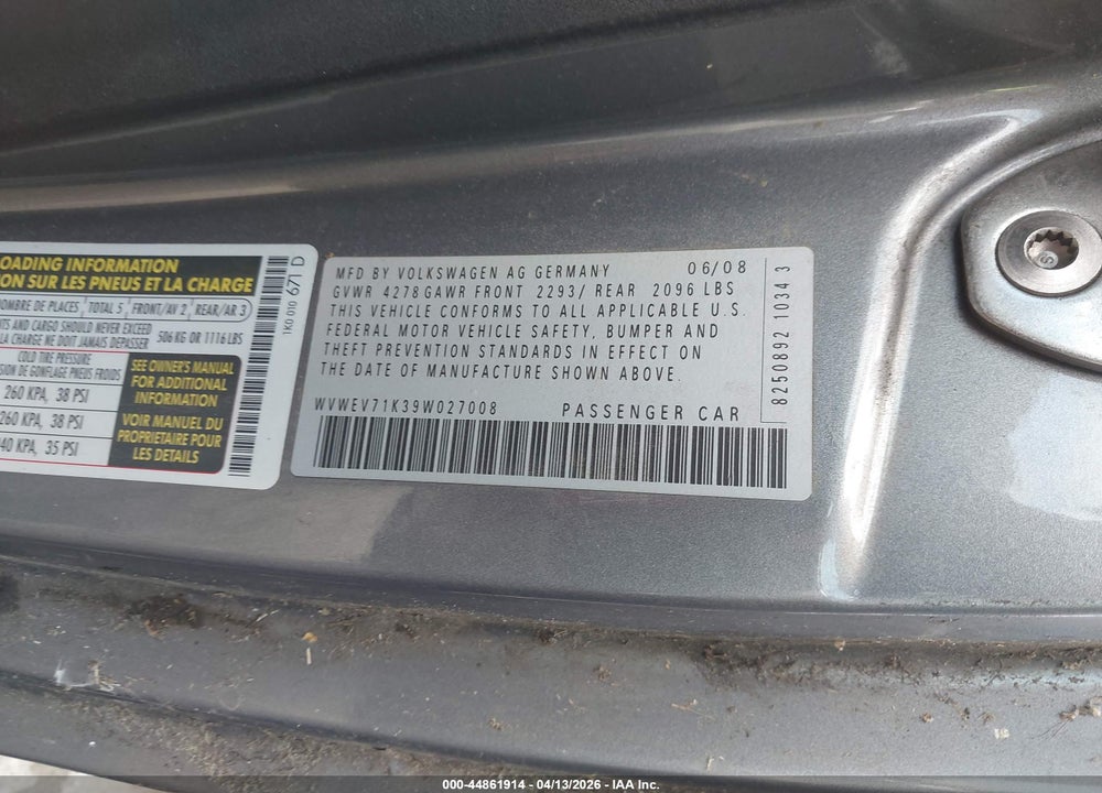 2009 VOLKSWAGEN GTI 2-DOOR VIN: WVWEV71K39W027008