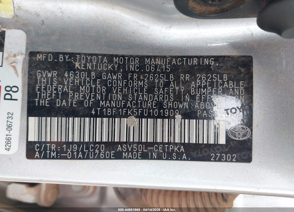 2015 TOYOTA CAMRY XSE VIN: 4T1BF1FK5FU101909