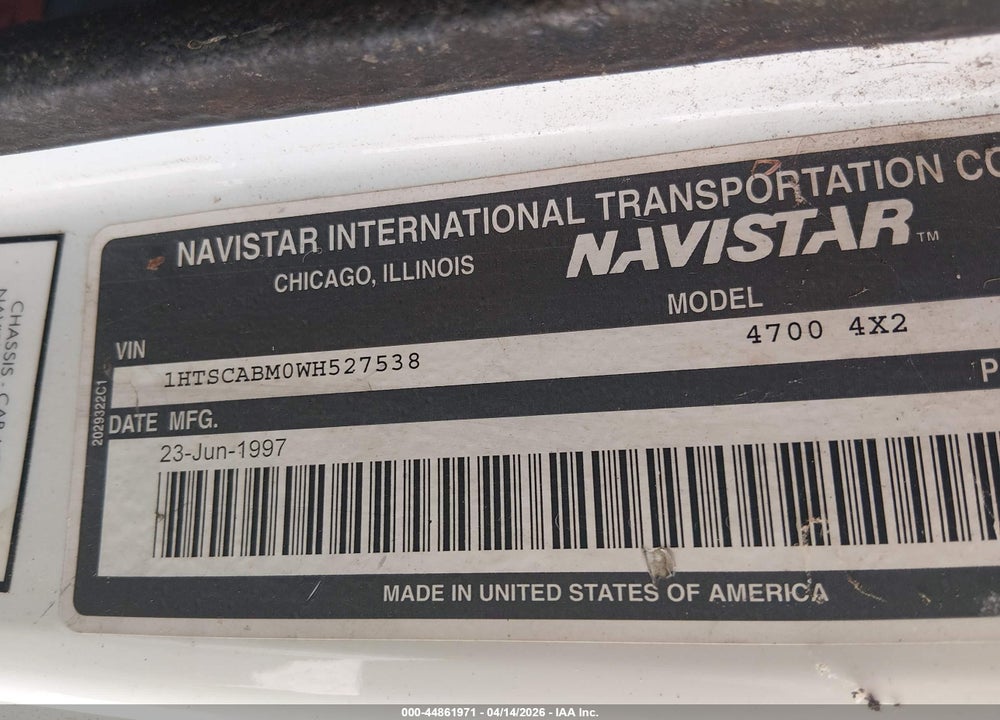 1998 INTERNATIONAL 4000 4700 VIN: 1HTSCABM0WH527538