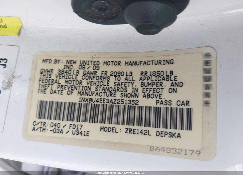 2010 TOYOTA COROLLA S VIN: 1NXBU4EE3AZ251352