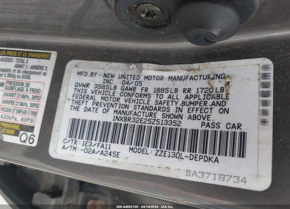 2005 TOYOTA COROLLA CE VIN: 1NXBR32E25Z513352