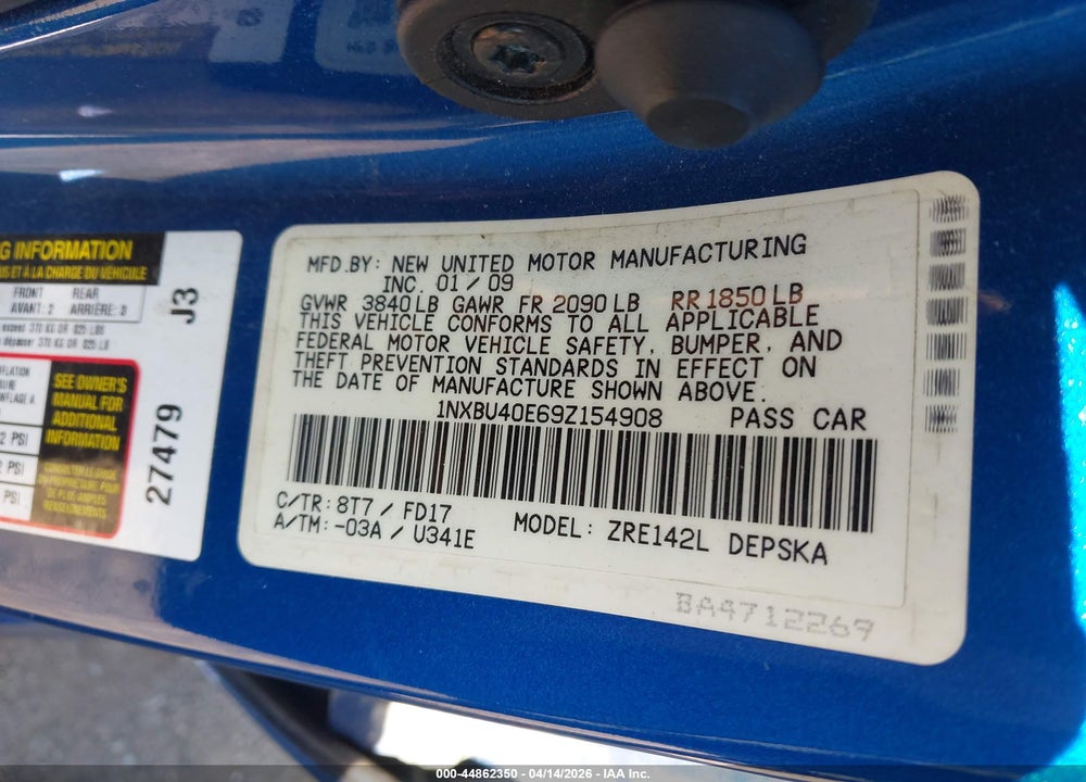 2009 TOYOTA COROLLA S VIN: 1NXBU40E69Z154908