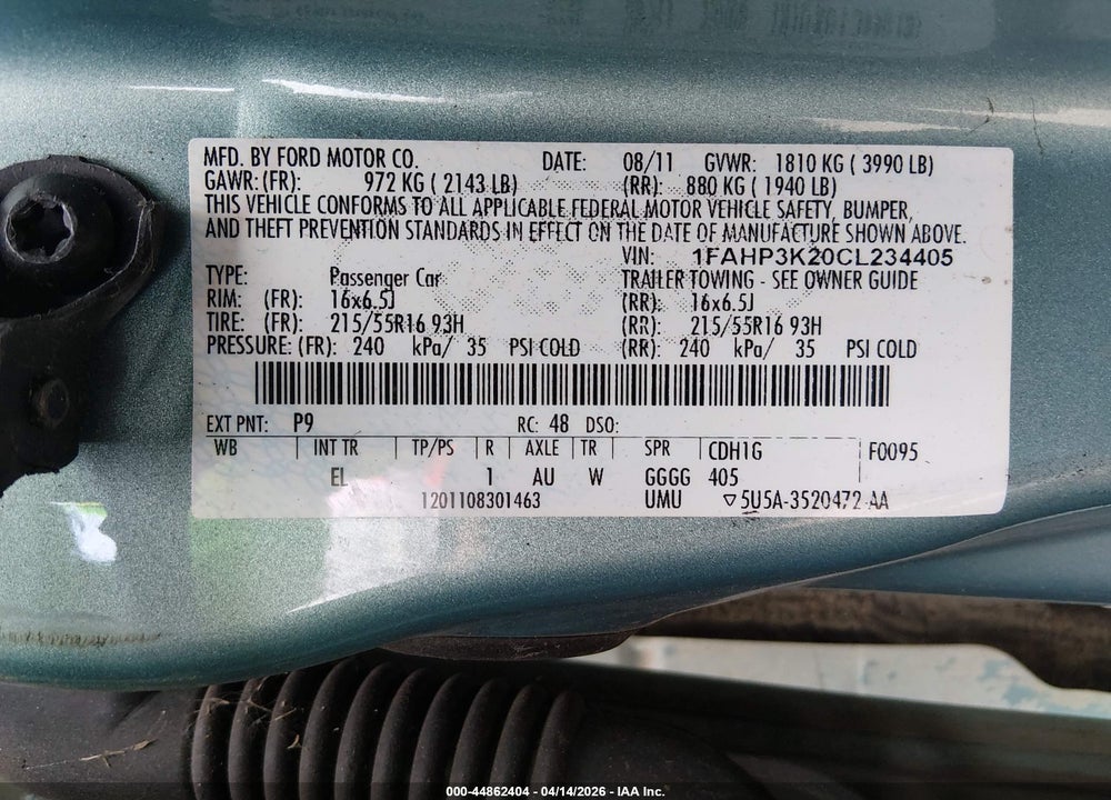 2012 FORD FOCUS SE VIN: 1FAHP3K20CL234405