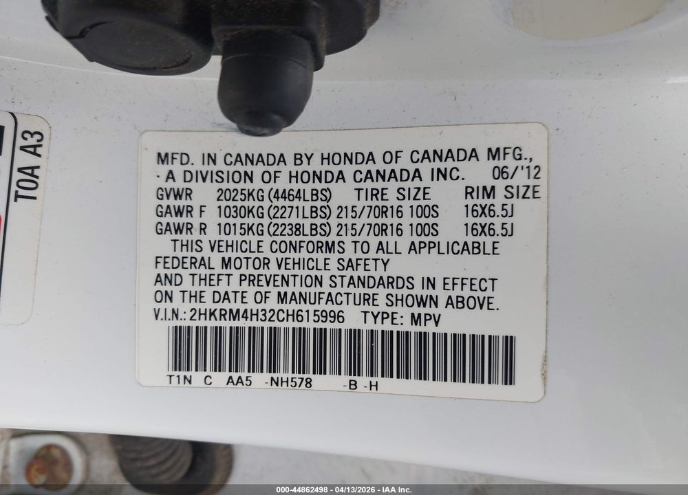 2012 HONDA CR-V LX VIN: 2HKRM4H32CH615996