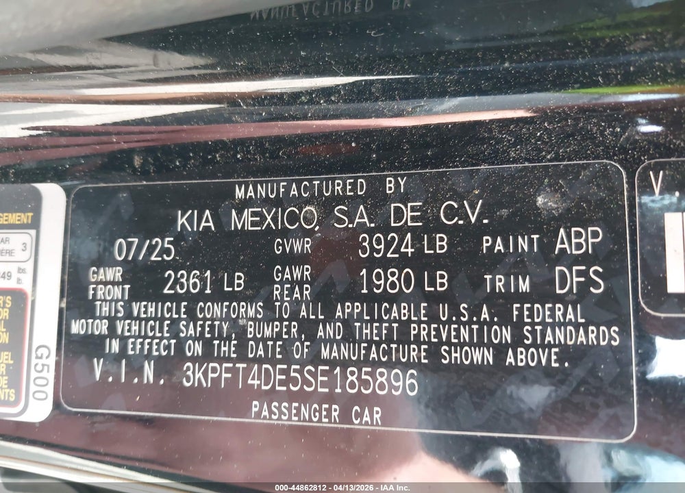 2025 KIA K4 LXS VIN: 3KPFT4DE5SE185896