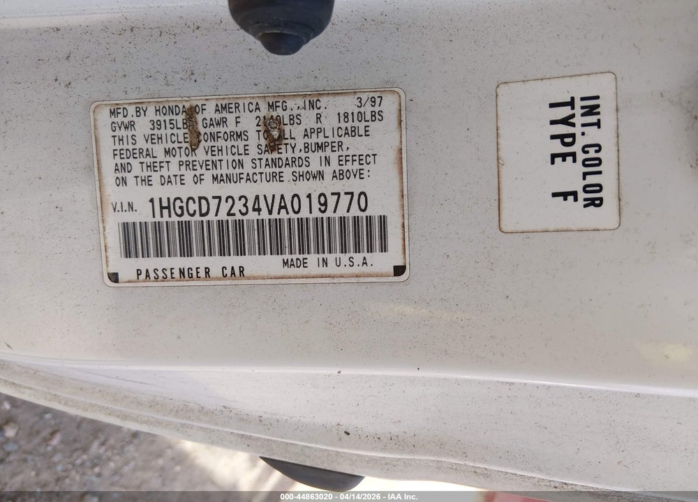 1997 HONDA ACCORD LX VIN: 1HGCD7234VA019770