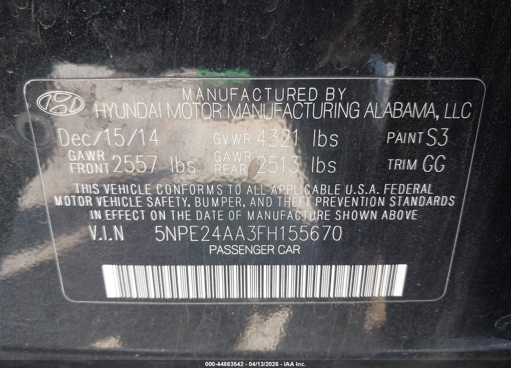 2015 HYUNDAI SONATA ECO VIN: 5NPE24AA3FH155670