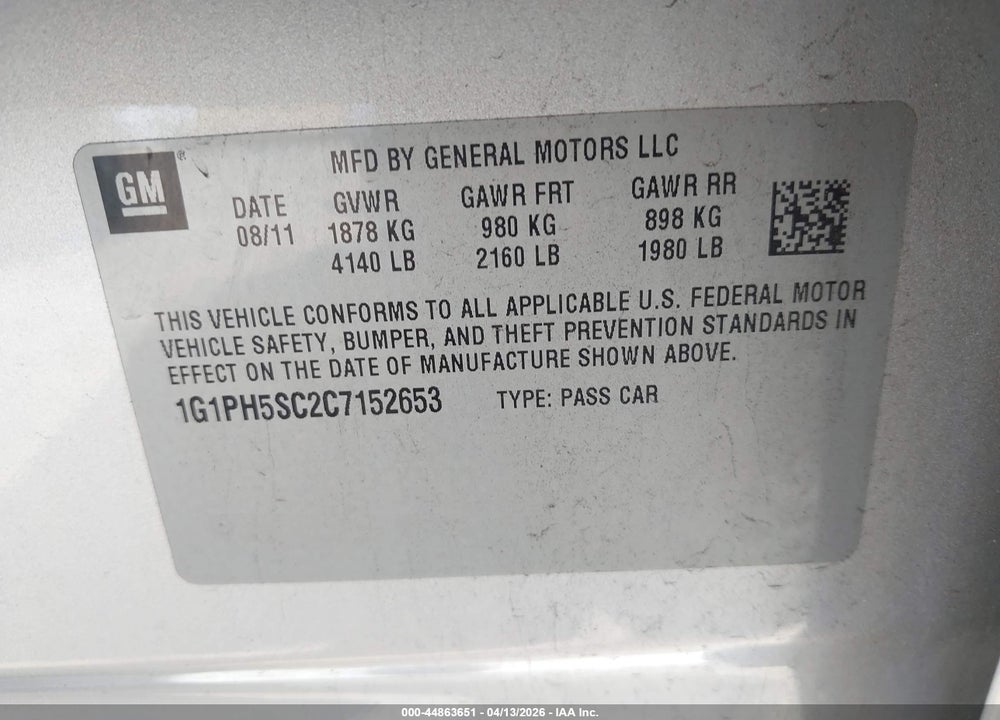 2012 CHEVROLET CRUZE LTZ VIN: 1G1PH5SC2C7152653