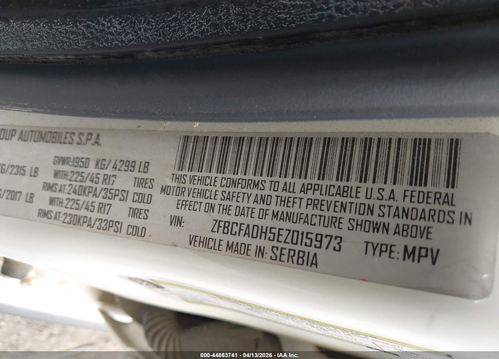 2014 FIAT 500L TREKKING VIN: ZFBCFADH5EZ015973