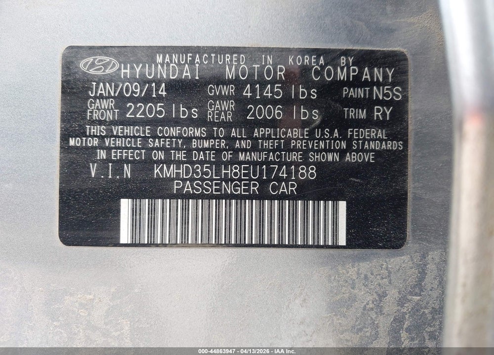 2014 HYUNDAI ELANTRA GT VIN: KMHD35LH8EU174188