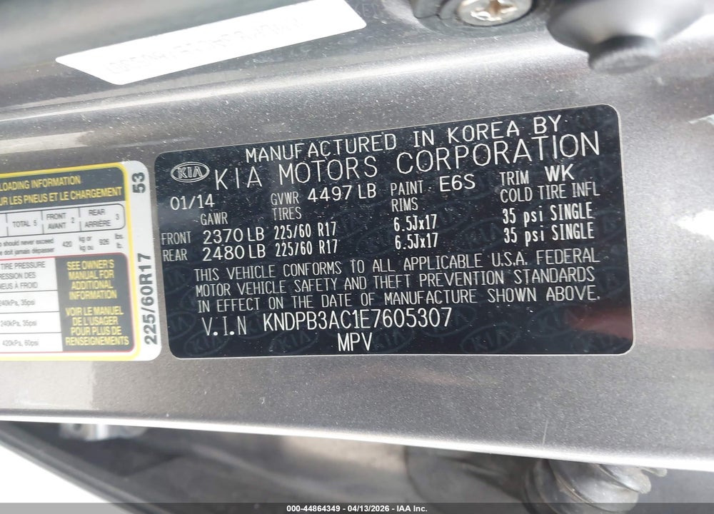 2014 KIA SPORTAGE LX VIN: KNDPB3AC1E7605307