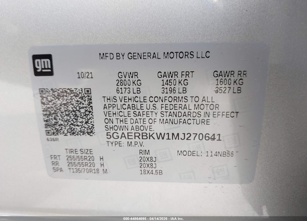 2021 BUICK ENCLAVE FWD ESSENCE VIN: 5GAERBKW1MJ270641