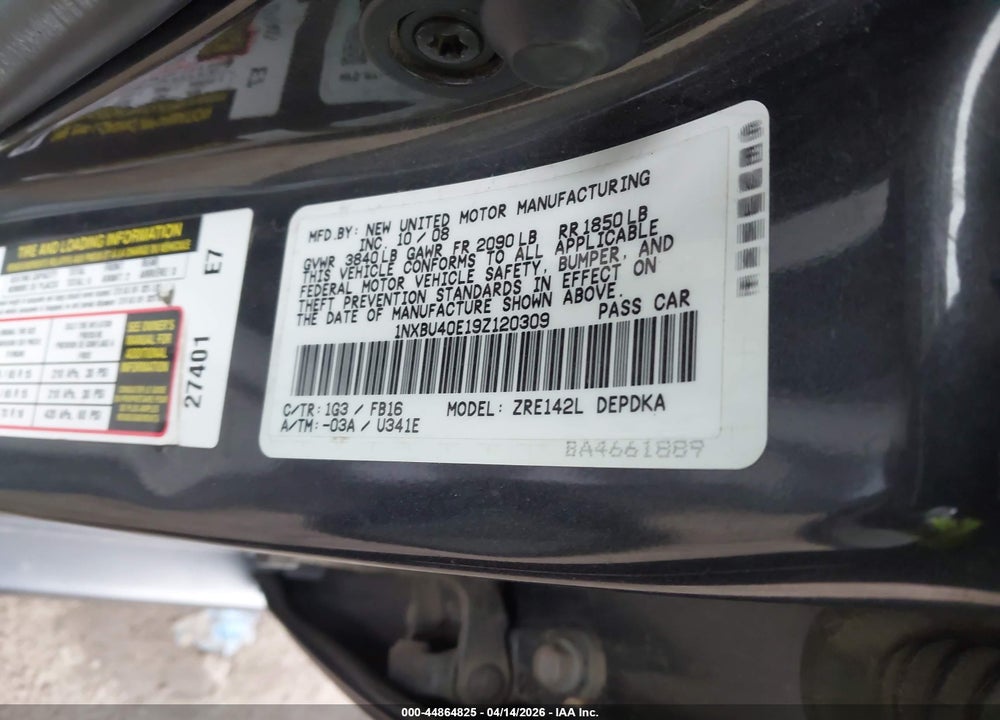 2009 TOYOTA COROLLA S/LE/XLE VIN: 1NXBU40E19Z120309