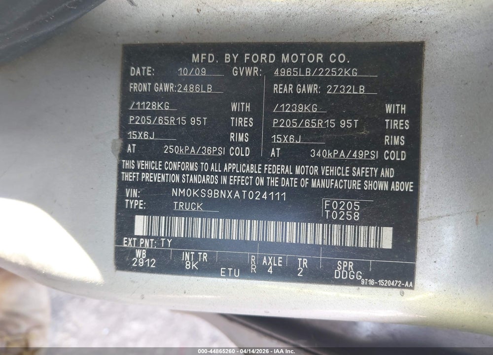 2010 FORD TRANSIT CONNECT XLT VIN: NM0KS9BNXAT024111