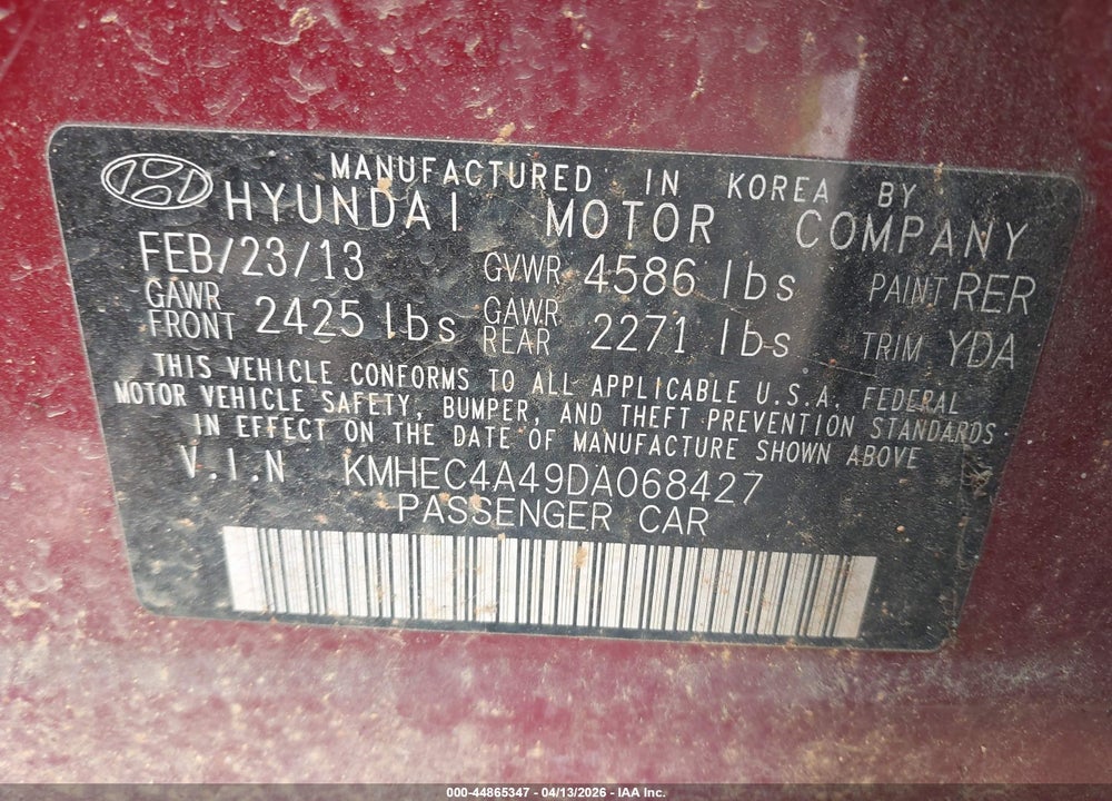 2013 HYUNDAI SONATA HYBRID LIMITED VIN: KMHEC4A49DA068427