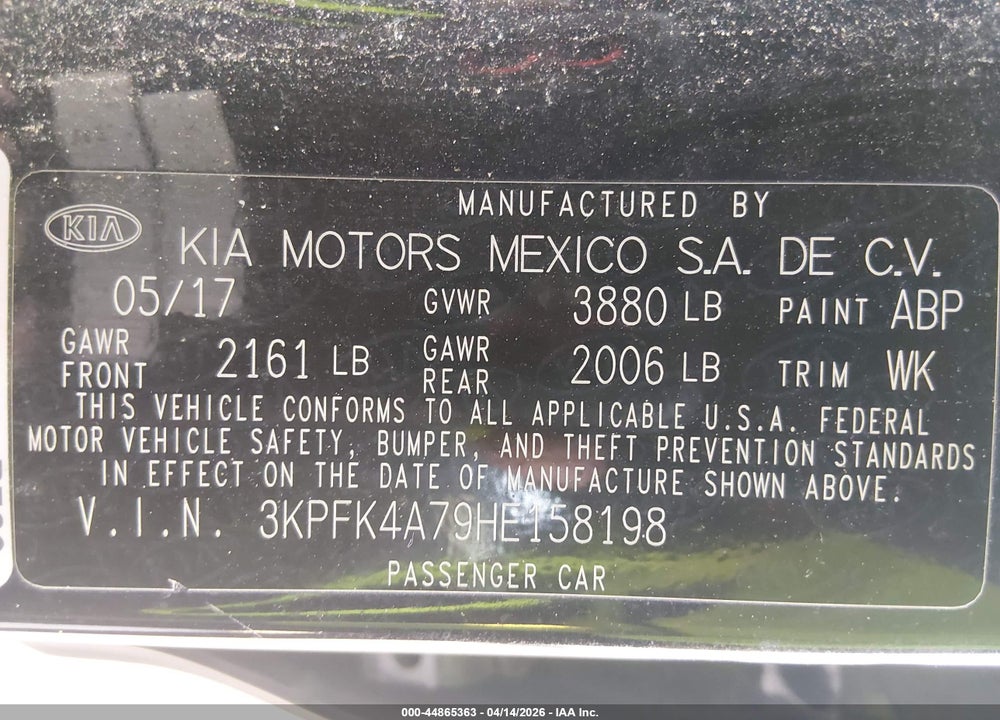 2017 KIA FORTE LX VIN: 3KPFK4A79HE158198