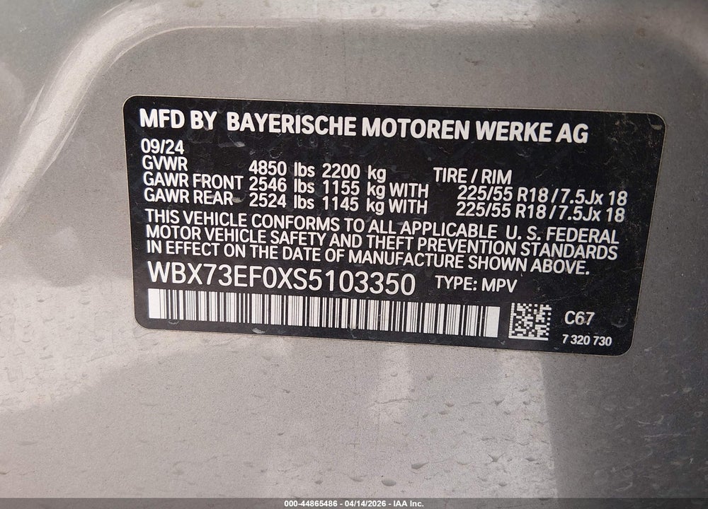 2025 BMW X1 XDRIVE28I VIN: WBX73EF0XS5103350
