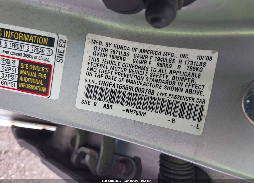 2009 HONDA CIVIC LX VIN: 1HGFA16559L009788