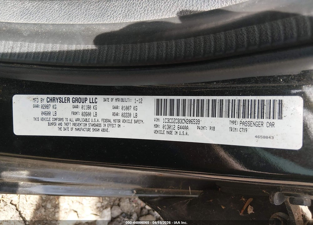 2012 DODGE AVENGER SXT VIN: 1C3CDZCB3CN206539
