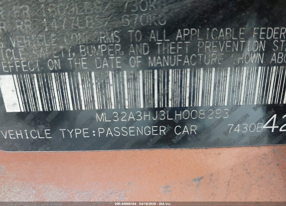 2020 MITSUBISHI MIRAGE ES VIN: ML32A3HJ3LH008283