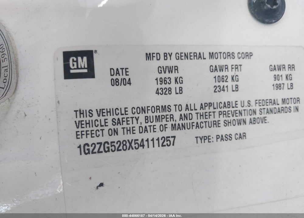2005 PONTIAC G6 VIN: 1G2ZG528X54111257