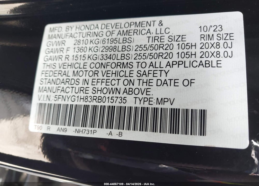2024 HONDA PILOT ELITE VIN: 5FNYG1H83RB015735