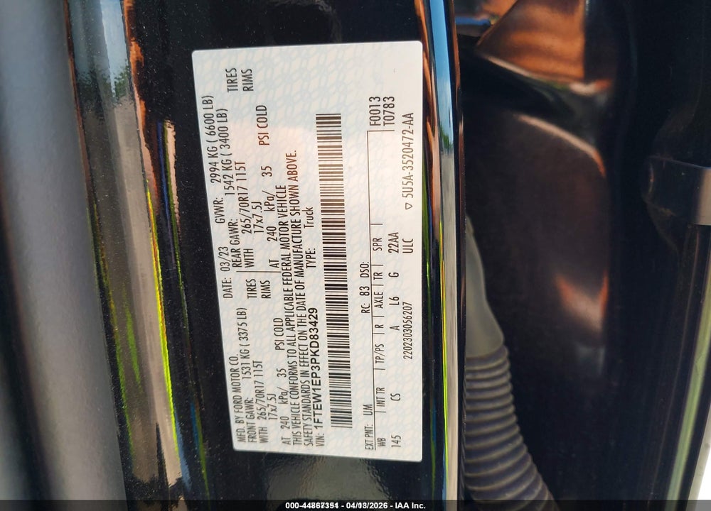 2023 FORD F-150 XL VIN: 1FTEW1EP3PKD83429