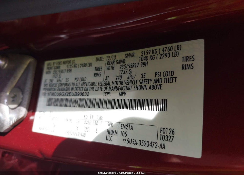 2014 FORD ESCAPE SE VIN: 1FMCU9GX2EUB90632