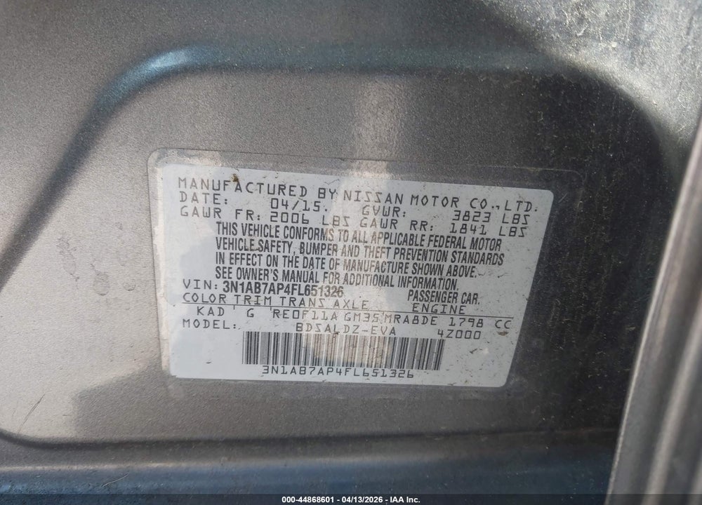 2015 NISSAN SENTRA FE+ S/S/SL/SR/SV VIN: 3N1AB7AP4FL651326