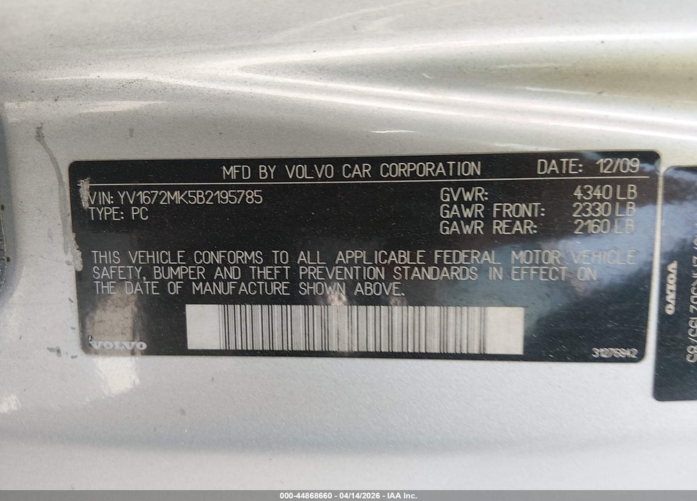 2011 VOLVO C30 T5/T5 R-DESIGN VIN: YV1672MK5B2195785