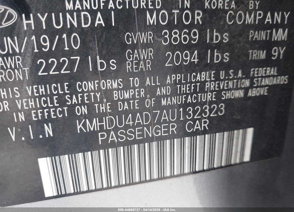 2010 HYUNDAI ELANTRA GLS VIN: KMHDU4AD7AU132323