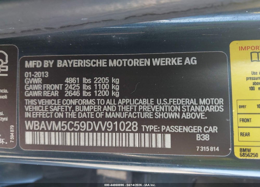 2013 BMW X1 XDRIVE35I VIN: WBAVM5C59DVV91028