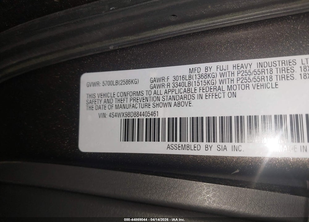 2008 SUBARU TRIBECA LIMITED 7-PASSENGER VIN: 4S4WX98D884405461