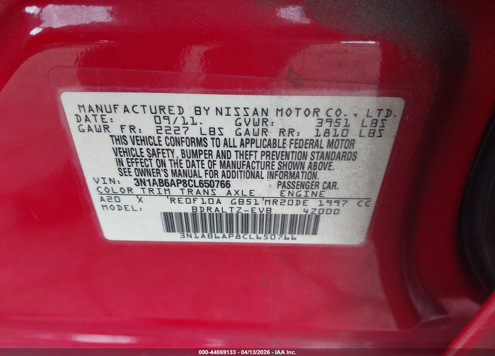 2012 NISSAN SENTRA 2.0 SR VIN: 3N1AB6AP8CL650766