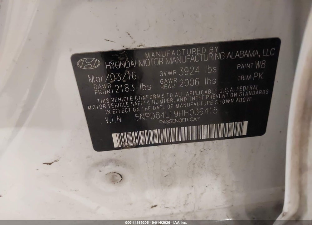 2017 HYUNDAI ELANTRA SE VIN: 5NPD84LF9HH036415