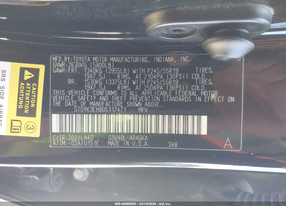 2013 TOYOTA HIGHLANDER LIMITED V6 VIN: 5TDYK3EH8DS117471